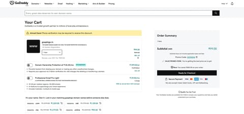 GoDaddy Promo Code:  Get .IN & .CO.IN for ₹99 Only proof screenshot 1