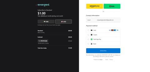 Community Verified Emergent Promo Code: $1 7 Days Trial proof screenshot 1