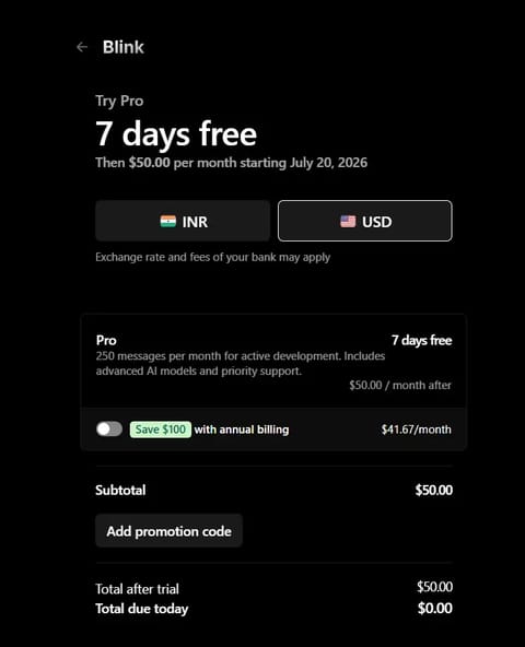 Blink.new Invite Code: Free 7 Days Pro Trial + 50% Off Annually proof screenshot 1