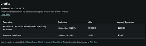 DigitalOcean Promo Code: $200 Free Credit + $5 AI Cloud Trial proof screenshot 2