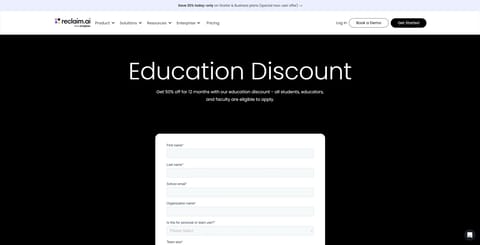 Reclaim.ai Education Discount: Flat 50% Off for 12 Months proof screenshot 1