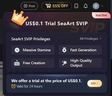 SeaArt AI Discount & Free Trial: 3-Day Trial + Up to 55% Off proof screenshot 2